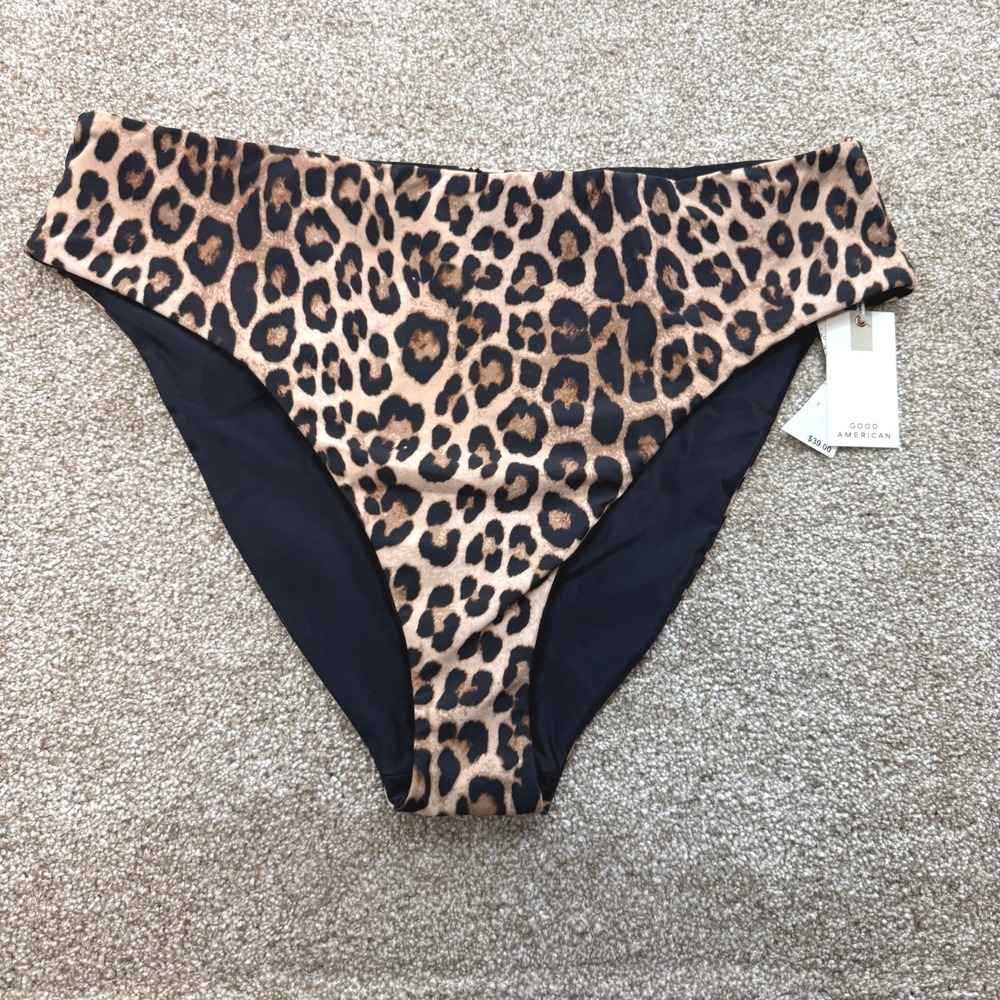 Good American Reversible Swim Bottoms Leopard Black Plus 7 NEW Bikini Swim Beach